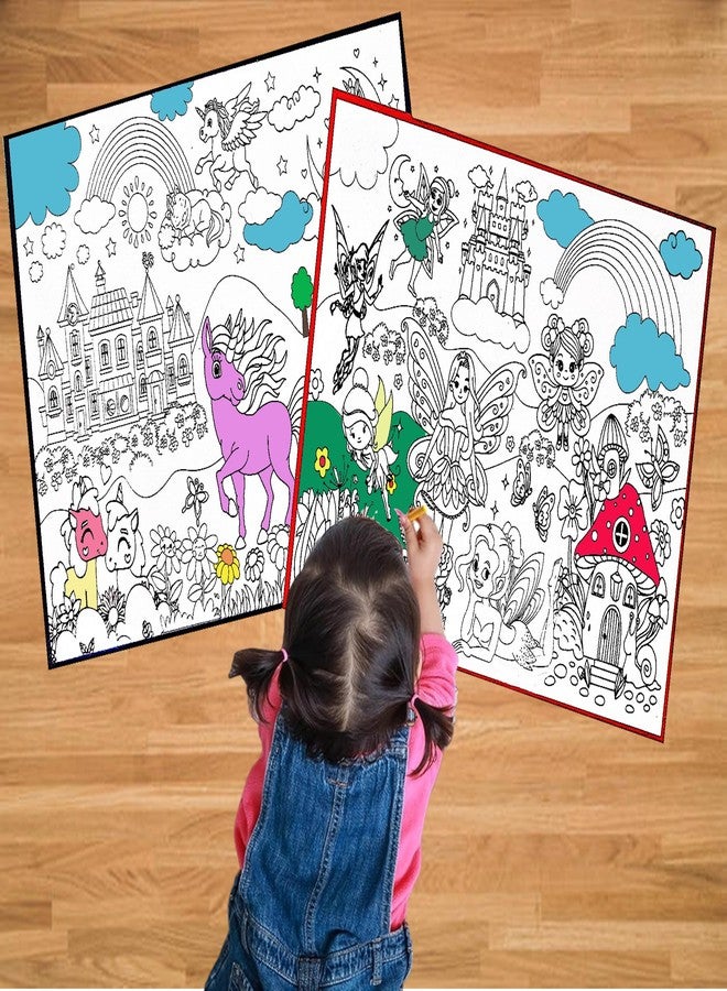 MUREN® 2 Coloring mat for Kids washables and Reusable 12 Sketch Pen | Unicorn & Fairy Tale Theme Coloring Kit Set | Activities for 6-12 Years Old | 70 X 50 cm - Image 1